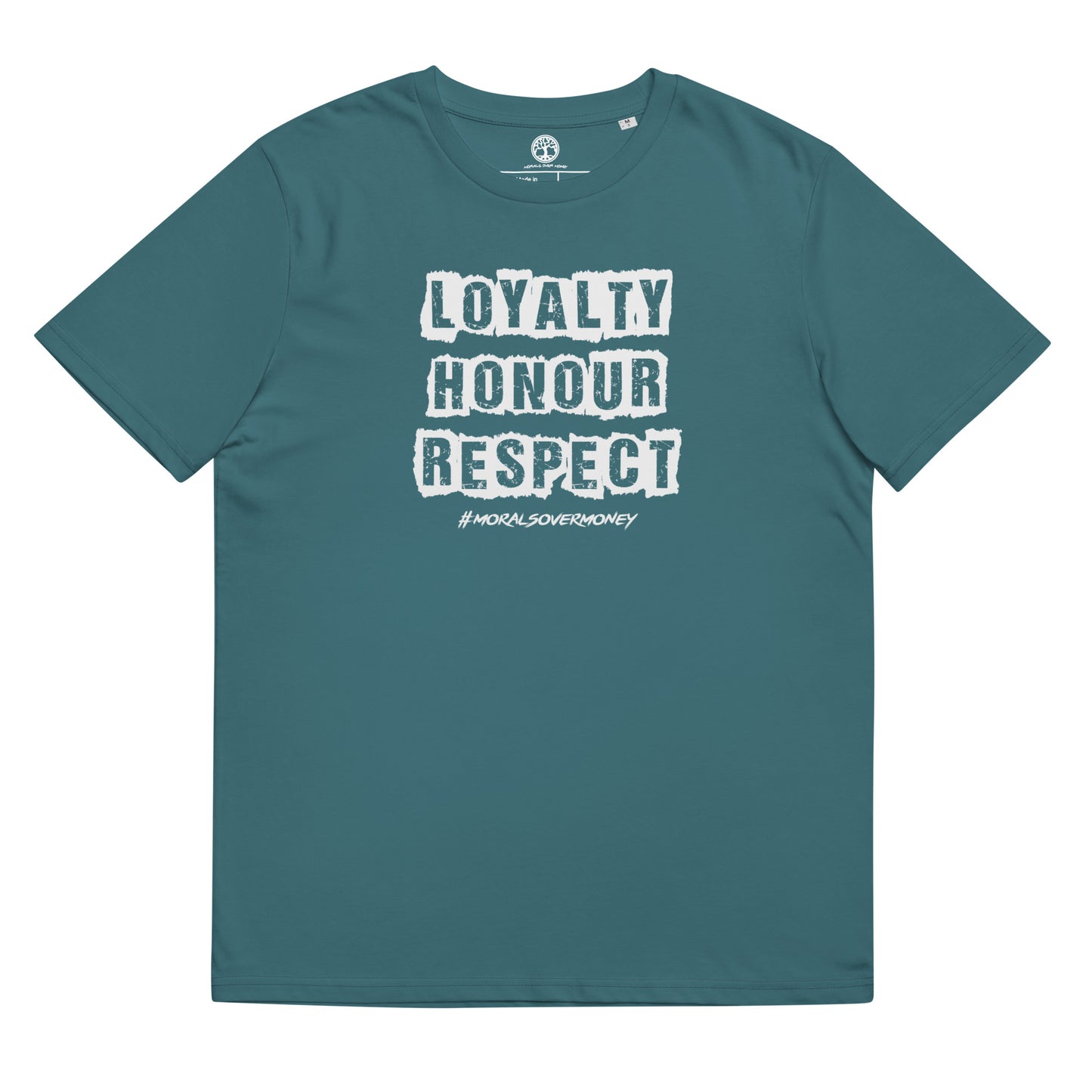 100% Organic Cotton 'Loyalty Honour Respect' Eco Tee - White Logo