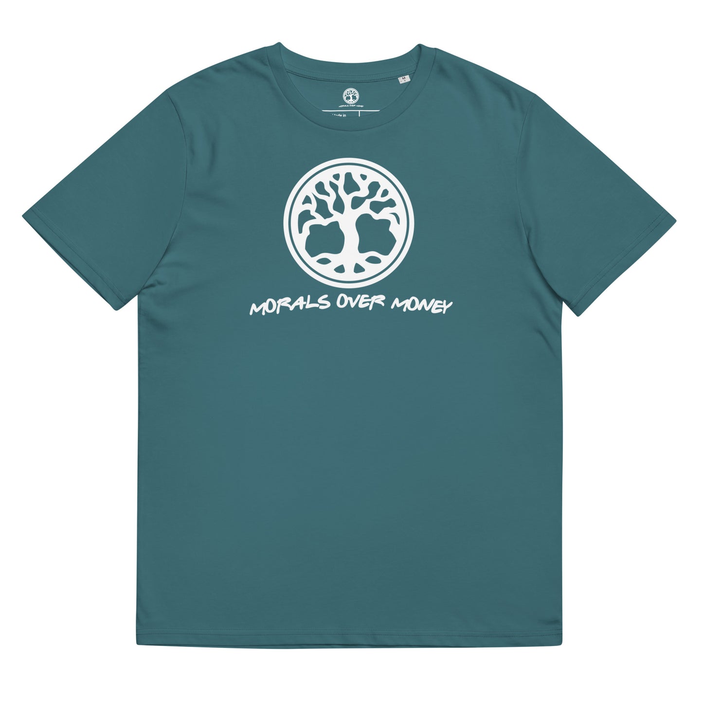 100% Organic Cotton 'Morals Over Money - Tree of Life' Eco Tee - White Logo