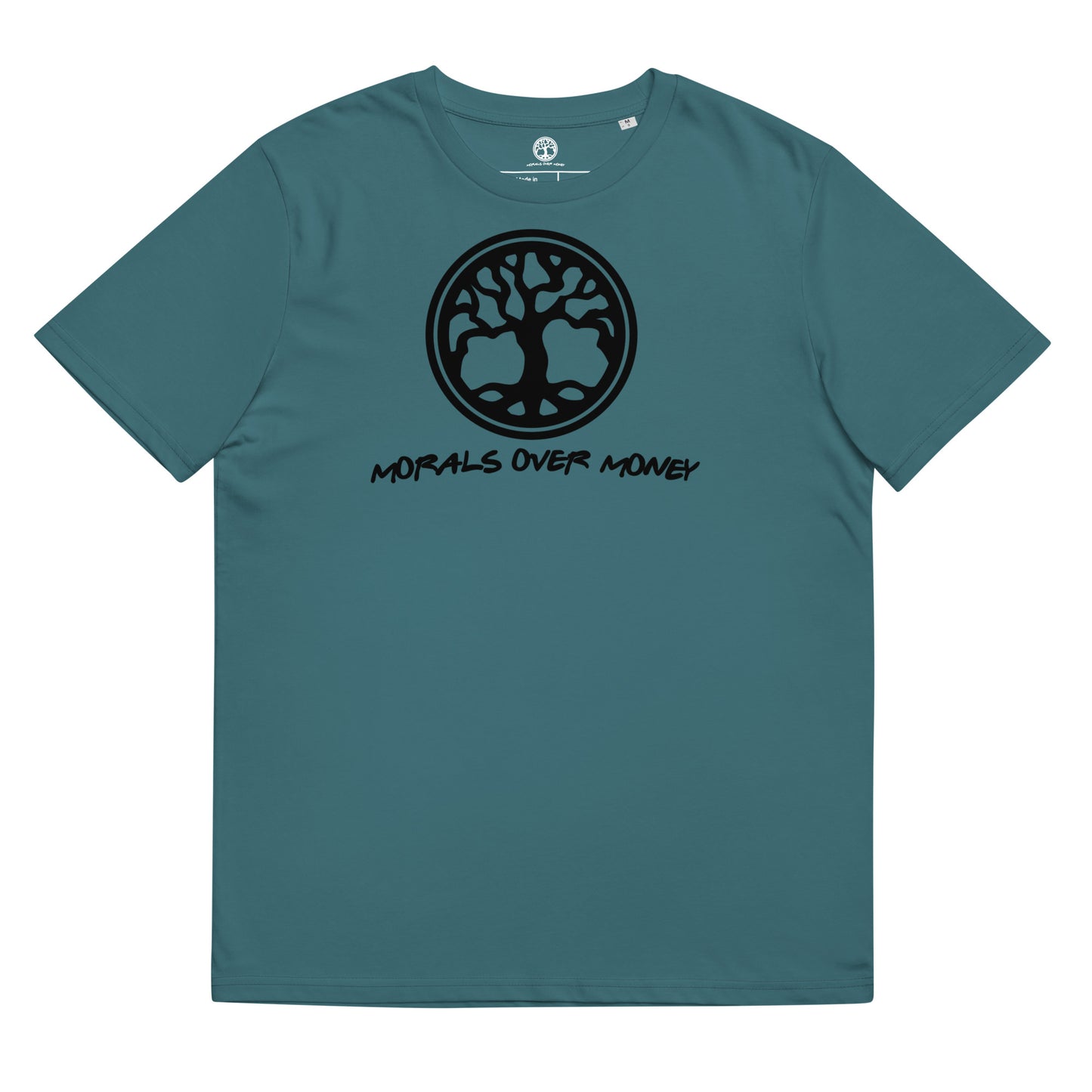100% Organic Cotton 'Morals Over Money - Tree of Life' Eco Tee - Black Logo