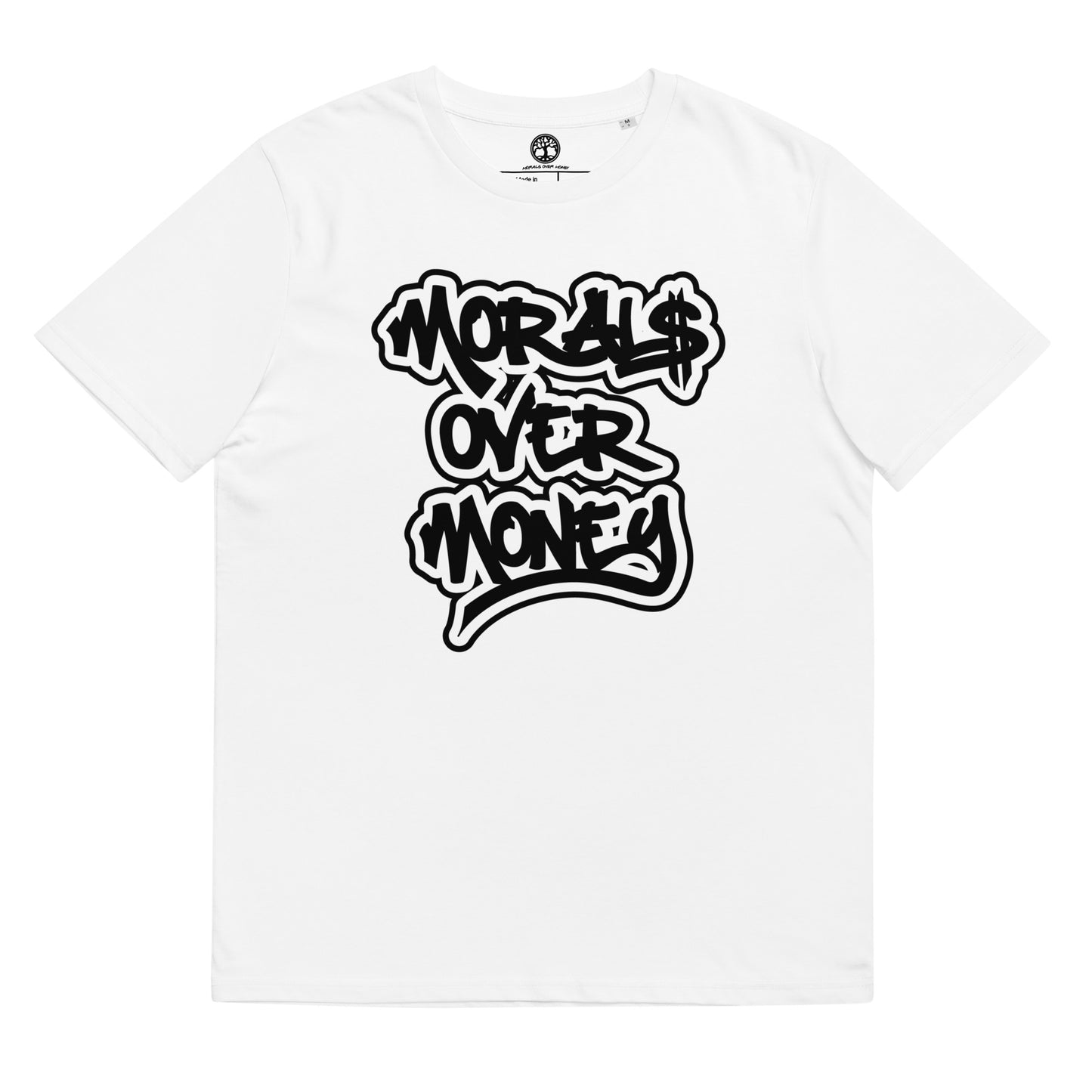 100% Organic Cotton 'Morals Over Money' Bubble Print Eco Tee