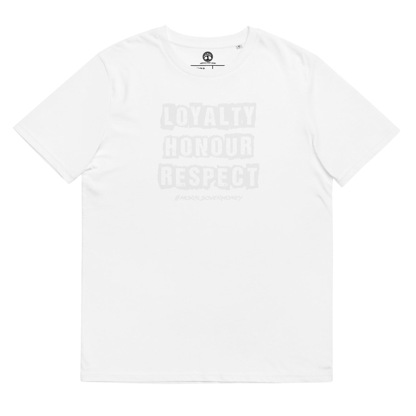 100% Organic Cotton 'Loyalty Honour Respect' Eco Tee - White Logo