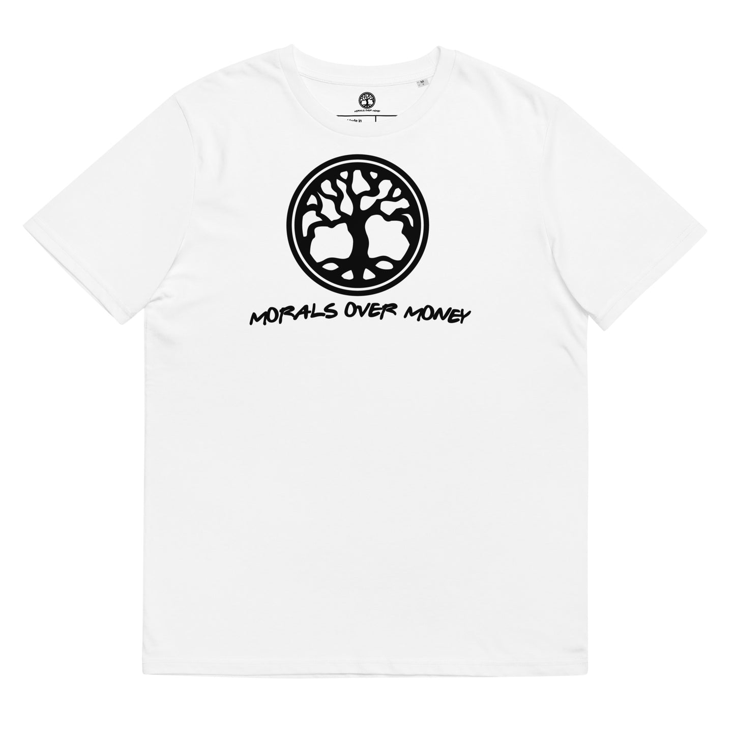 100% Organic Cotton 'Morals Over Money - Tree of Life' Eco Tee - Black Logo