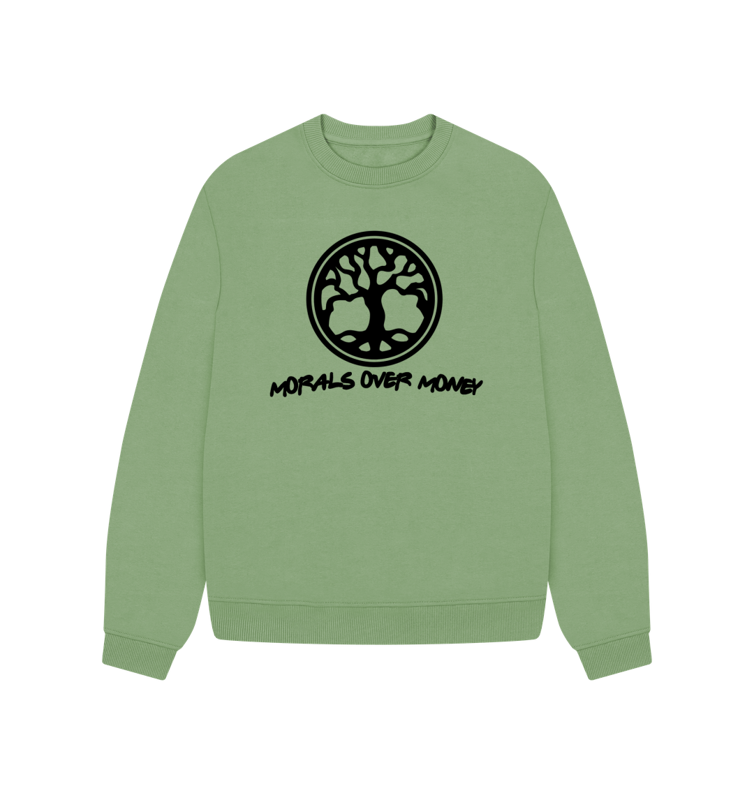 Sage Women's 100% Organic Cotton 'Tree Of Life' Oversized Baggy Jumper - Black Logo