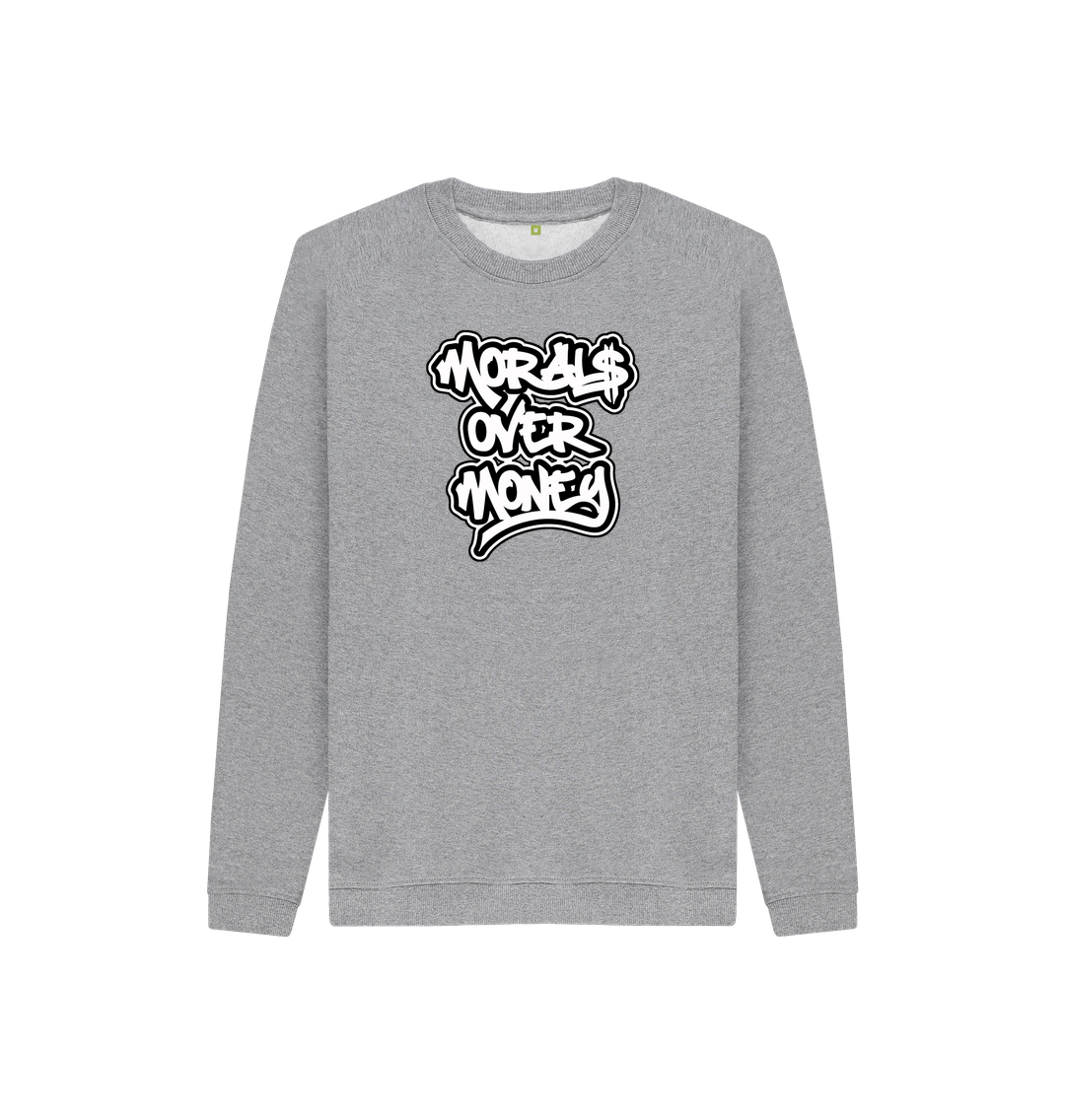 Athletic Grey Kids 100% Organic Cotton 'Morals Over Money' Eco Jumper - Large White Print