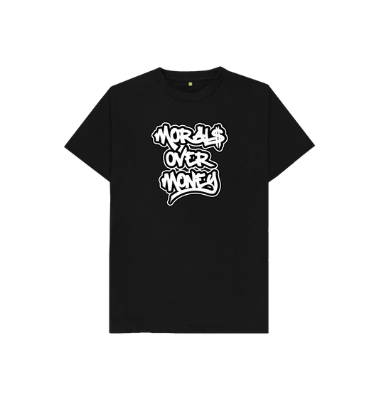 Black Kids 100% Organic Cotton 'Morals Over Money' Eco Tee - Large White Print