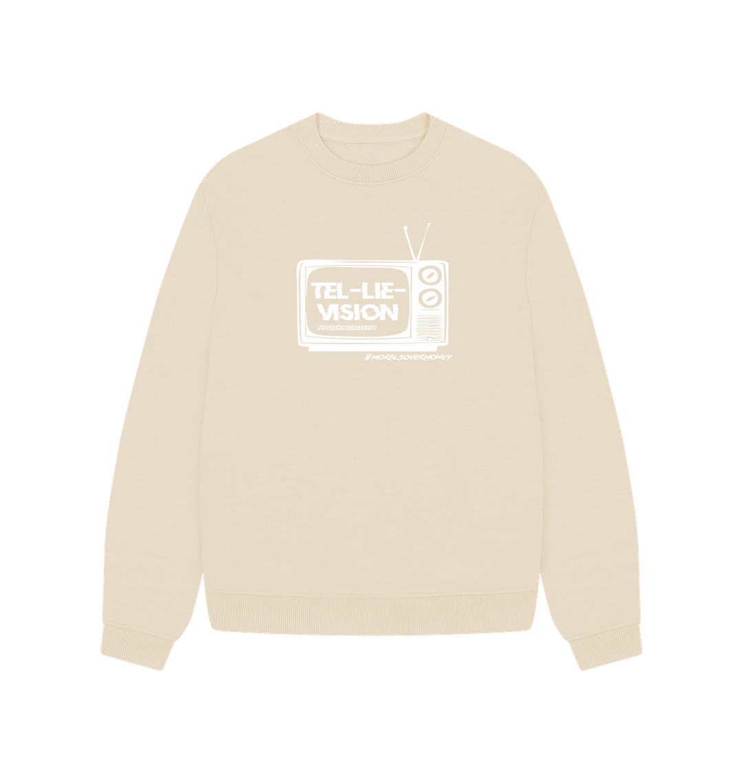 Oat Women's 100% Organic Cotton 'Tel-Lie-Vision' Oversized Eco Jumper - White Logo