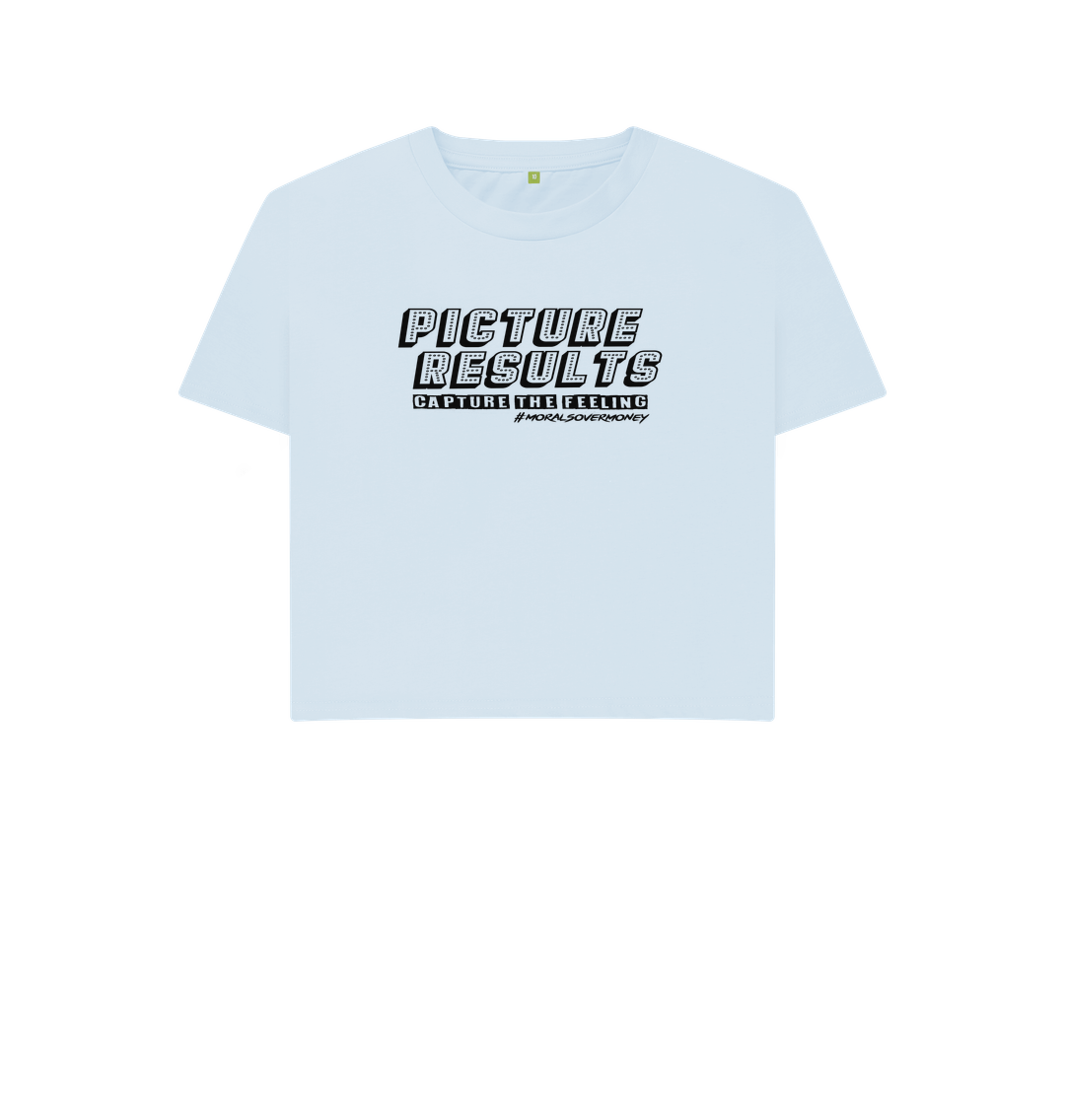 Sky Blue Women's 100% Organic Cotton 'Picture Results' Boxy Eco Tee - Black Logo