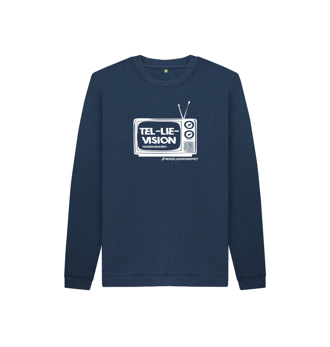 Navy Blue Kid's 100% Organic Cotton 'Tel-Lie-Vision' Eco Jumper - White Logo
