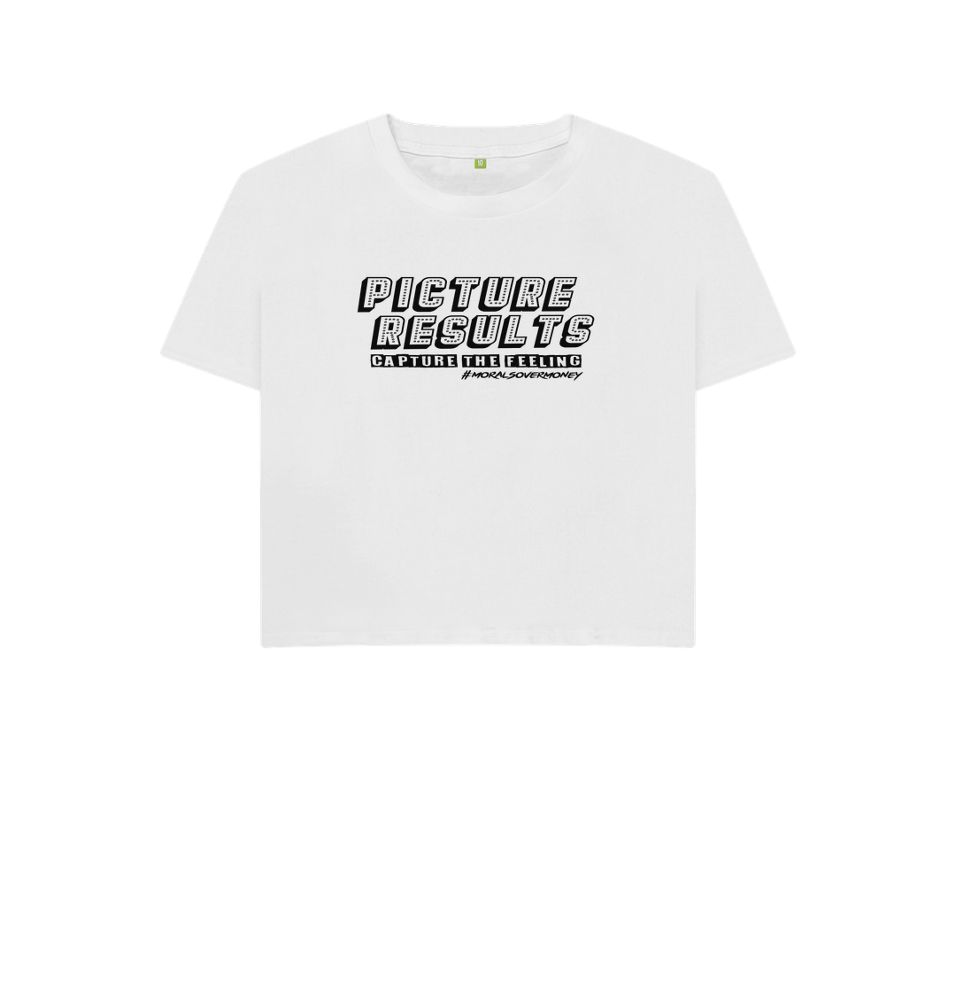 White Women's 100% Organic Cotton 'Picture Results' Boxy Eco Tee - Black Logo