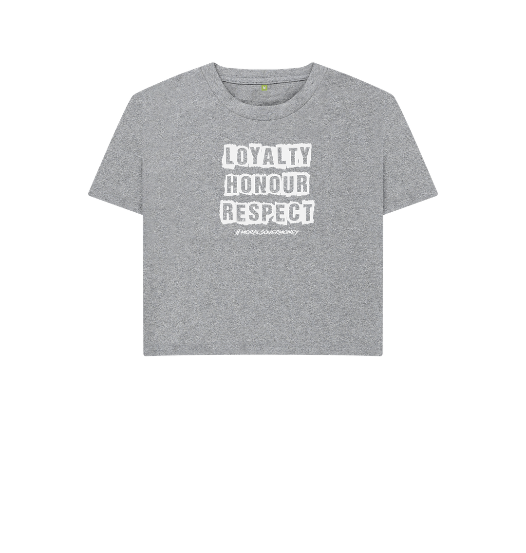Athletic Grey Women's 100% Organic Cotton 'Loyalty, Honour, Respect' Boxy Eco Tee  -  Logo