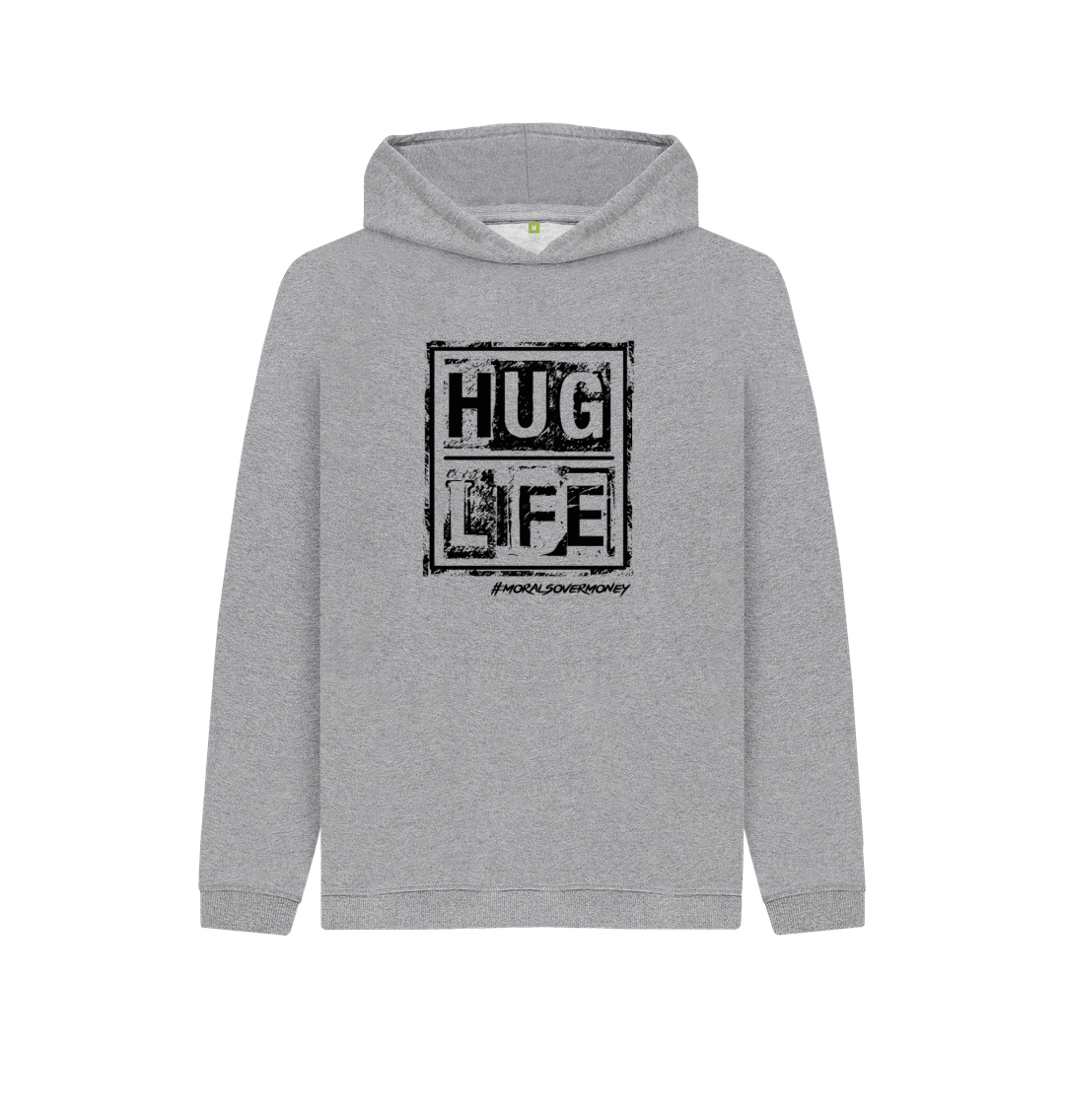 Athletic Grey Kid's 100% Organic Cotton 'Hug Life' Eco Hoodie - Black Logo