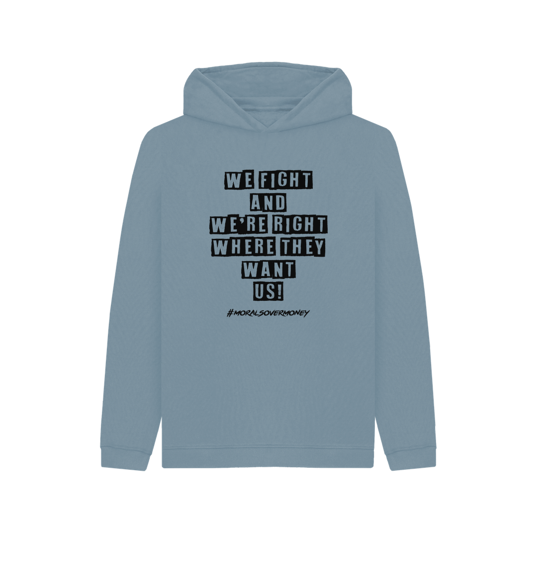 Stone Blue Kid's 100% Organic Cotton 'We Fight' Eco Hoody - Black Logo