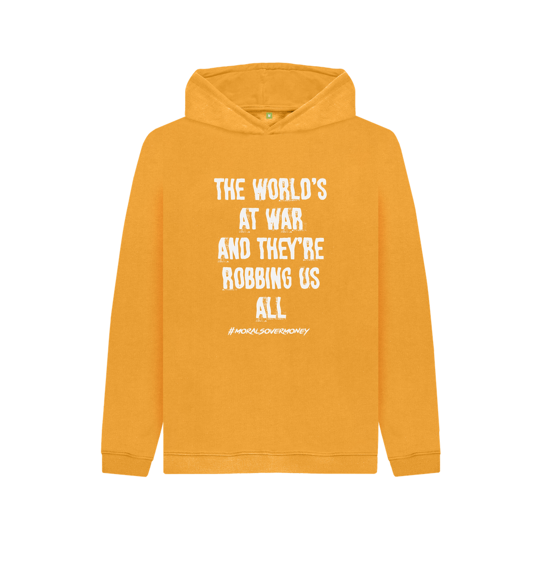 Mustard Kid's 100% Organic Cotton 'The World's At War' Eco Hoody - White Logo