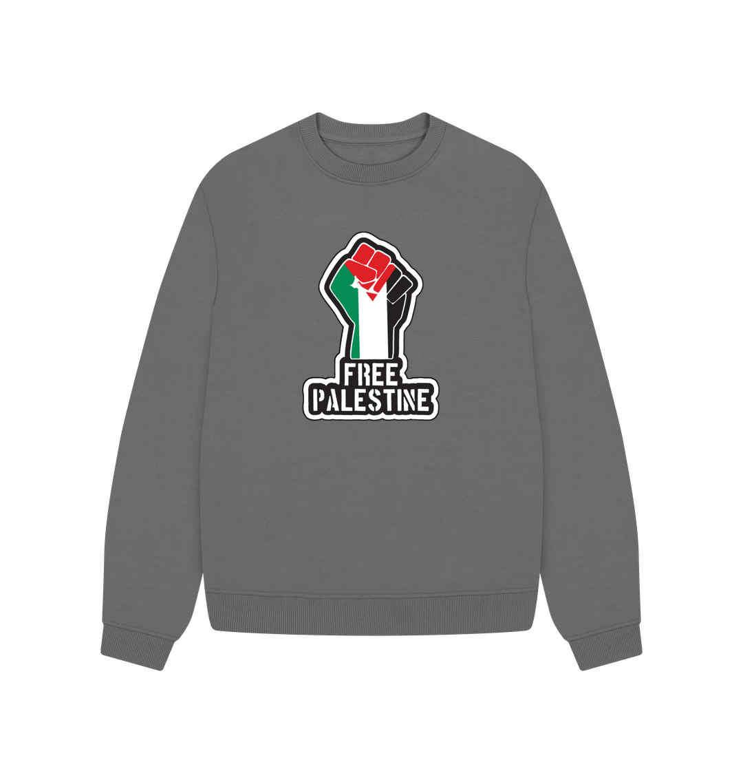 Slate Grey Women's 100% Organic Cotton ' Free Palestine' Oversized Eco Jumper