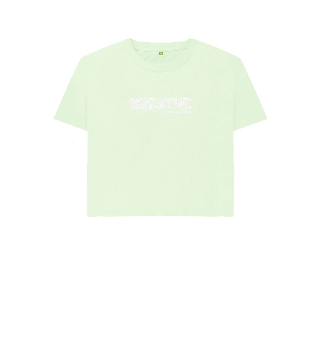 Pastel Green Women's 100% Organic Cotton 'Breathe' Eco Boxy Tee - White Logo