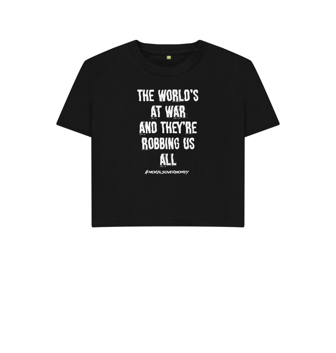 Black Women's 100% Organic Cotton 'The World's At War' Eco Boxy Tee