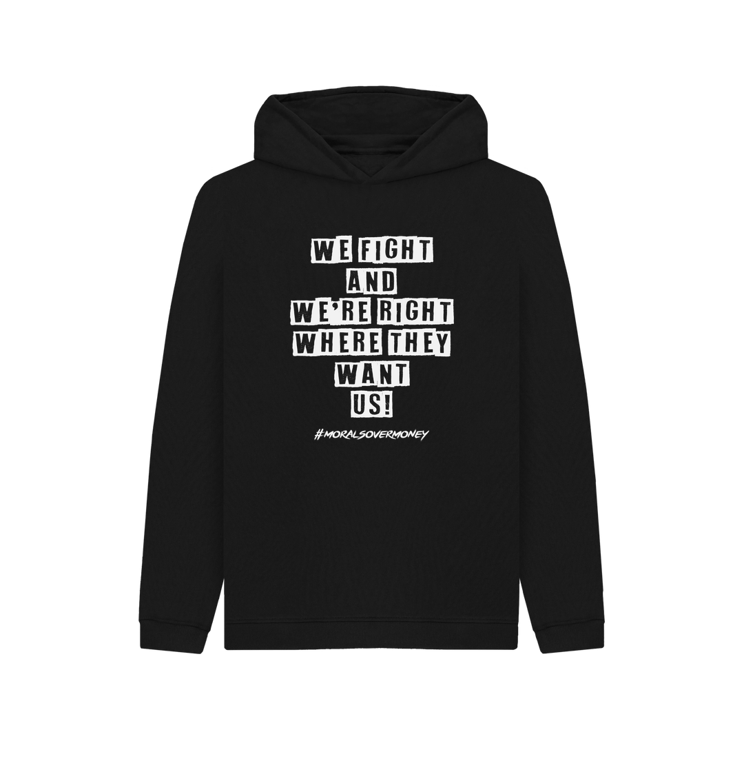 Black Kid's 100% Organic Cotton 'We Fight Eco Hoody - White Logo