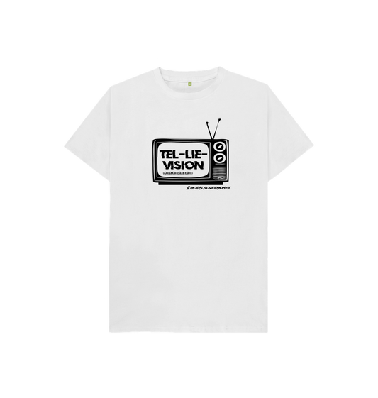 White Kid's 100% Organic Cotton 'Tel-Lie-Vision' Eco Tee - Black Logo