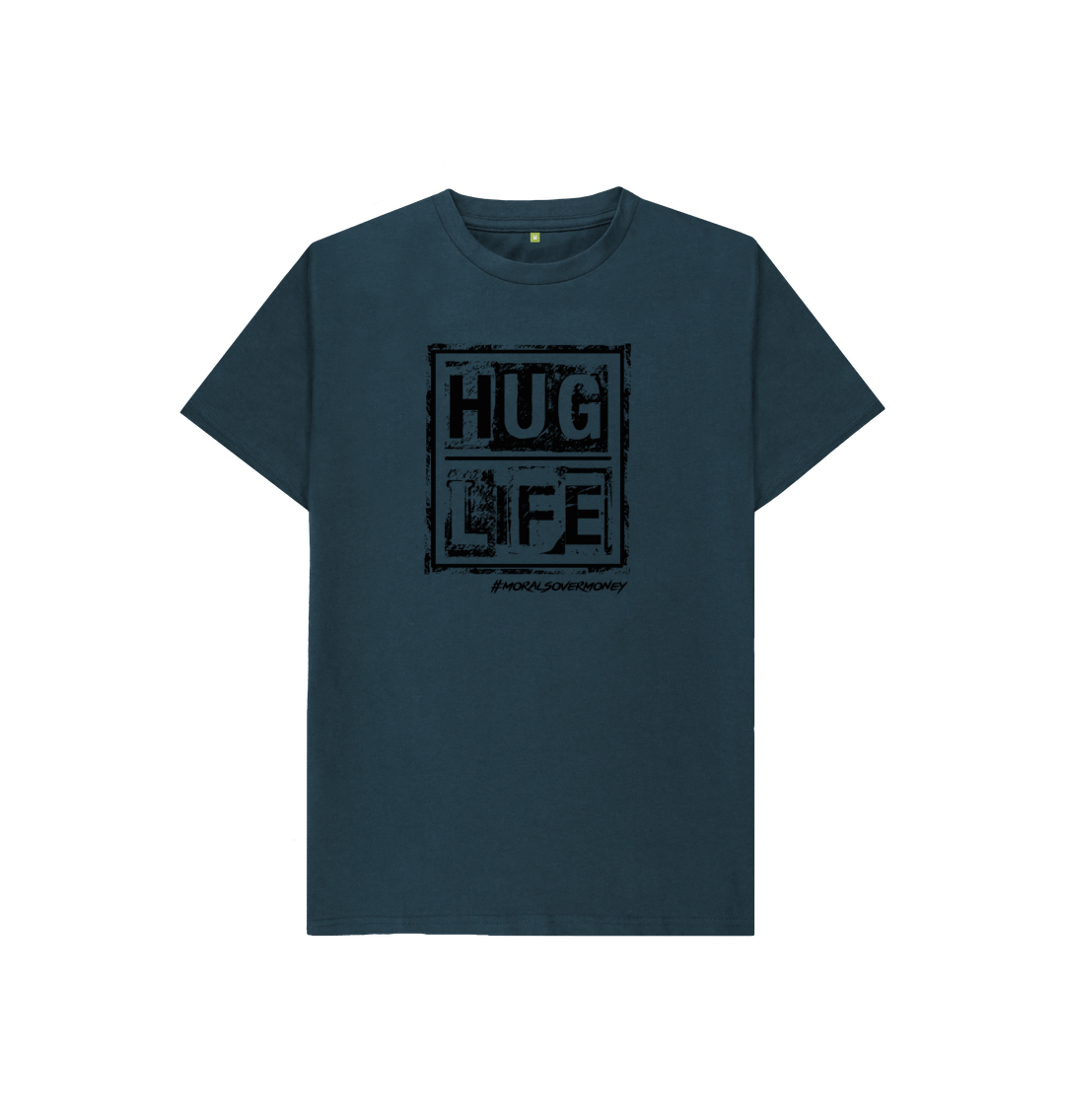 Denim Blue Kid's 100% Organic Cotton 'Hug Life' Eco Tee - Black Logo