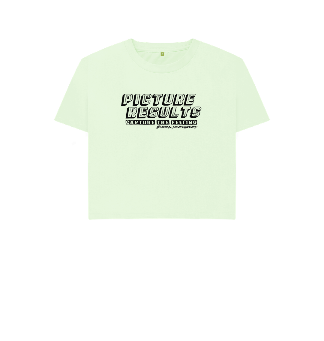 Pastel Green Women's 100% Organic Cotton 'Picture Results' Boxy Eco Tee - Black Logo