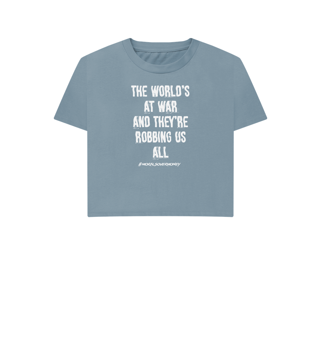 Stone Blue Women's 100% Organic Cotton 'The World's At War' Eco Boxy Tee