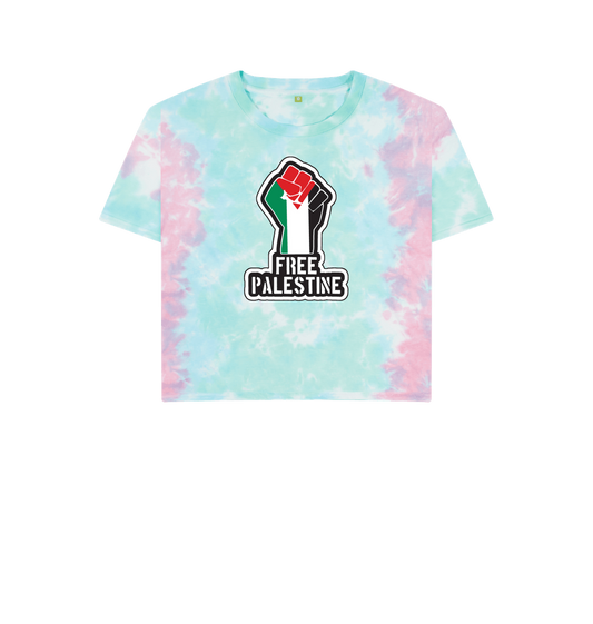 Pastel Tie Dye Women's 100% Organic Cotton 'Free Palestine'  Eco Boxy Tee