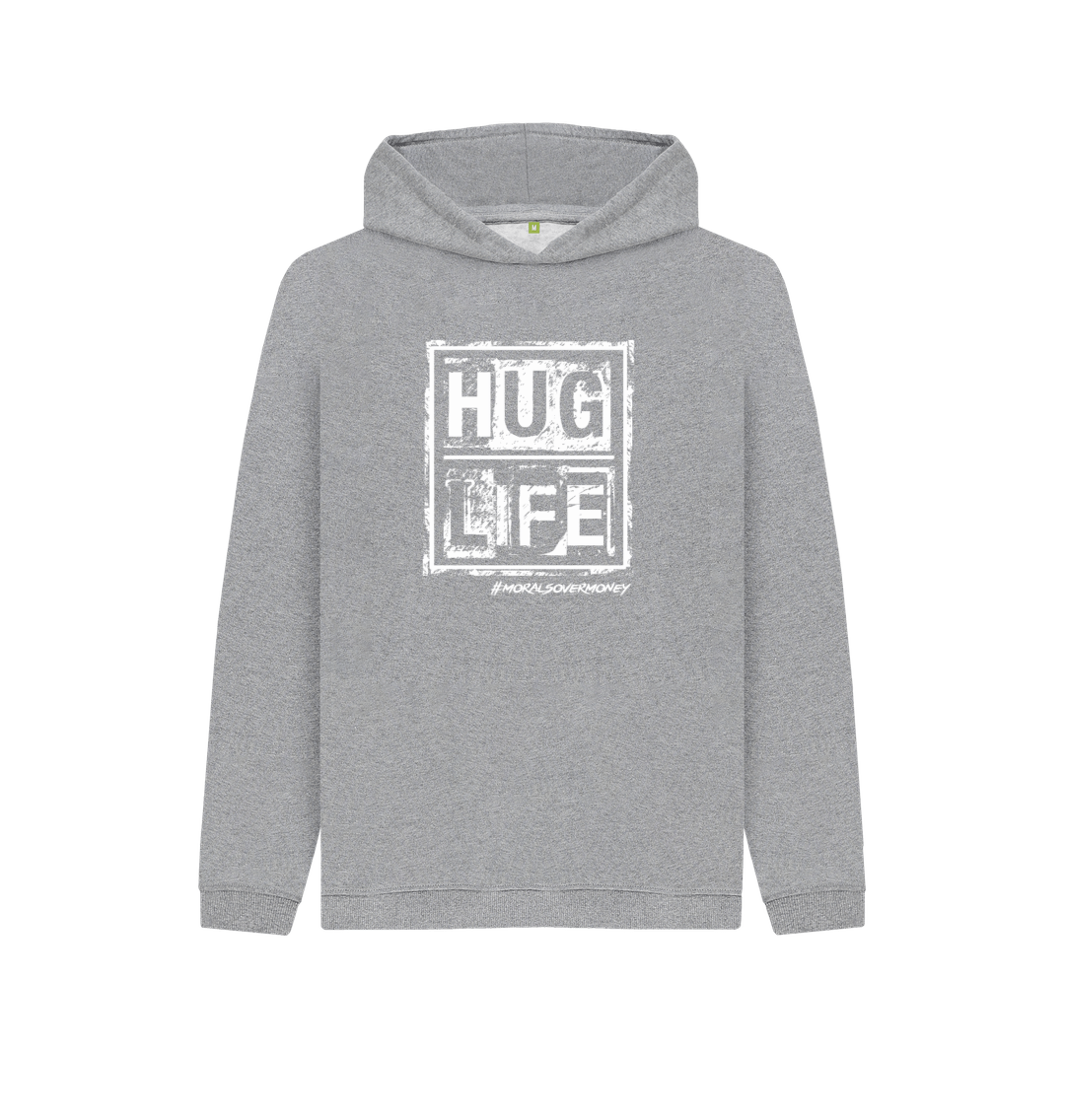 Athletic Grey Kid's 100% Organic Cotton 'Hug Life' Eco Hoodie - White Logo