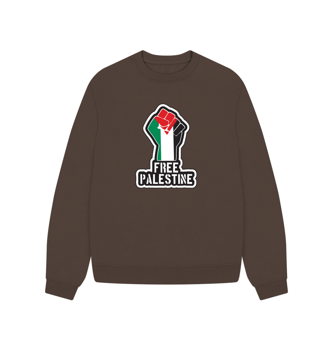 Chocolate Women's 100% Organic Cotton ' Free Palestine' Oversized Eco Jumper