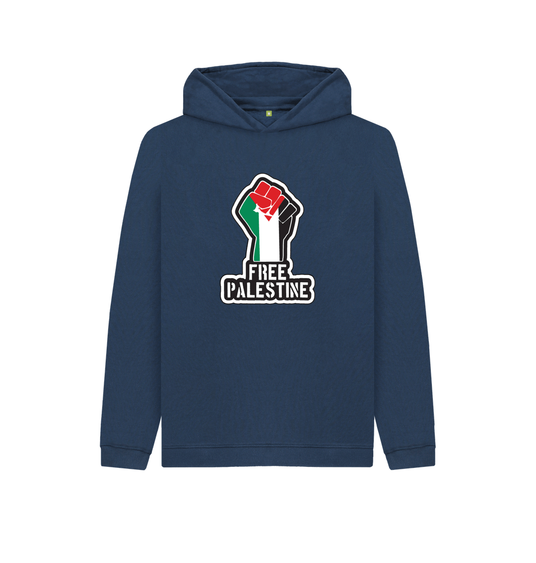 Navy Blue Kids 100% Organic Cotton 'Free Palestine' Eco Hoody