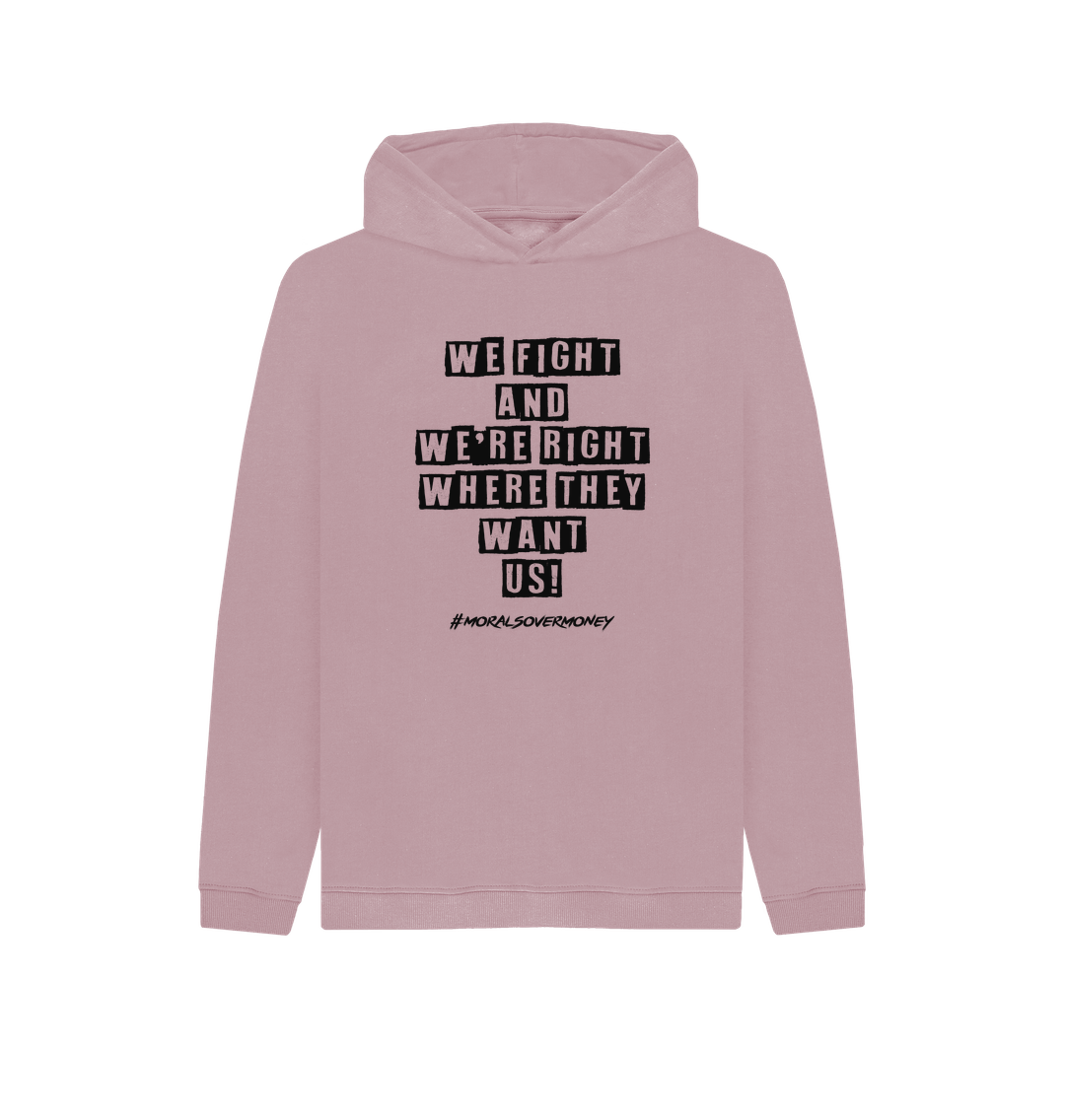 Mauve Kid's 100% Organic Cotton 'We Fight' Eco Hoody - Black Logo