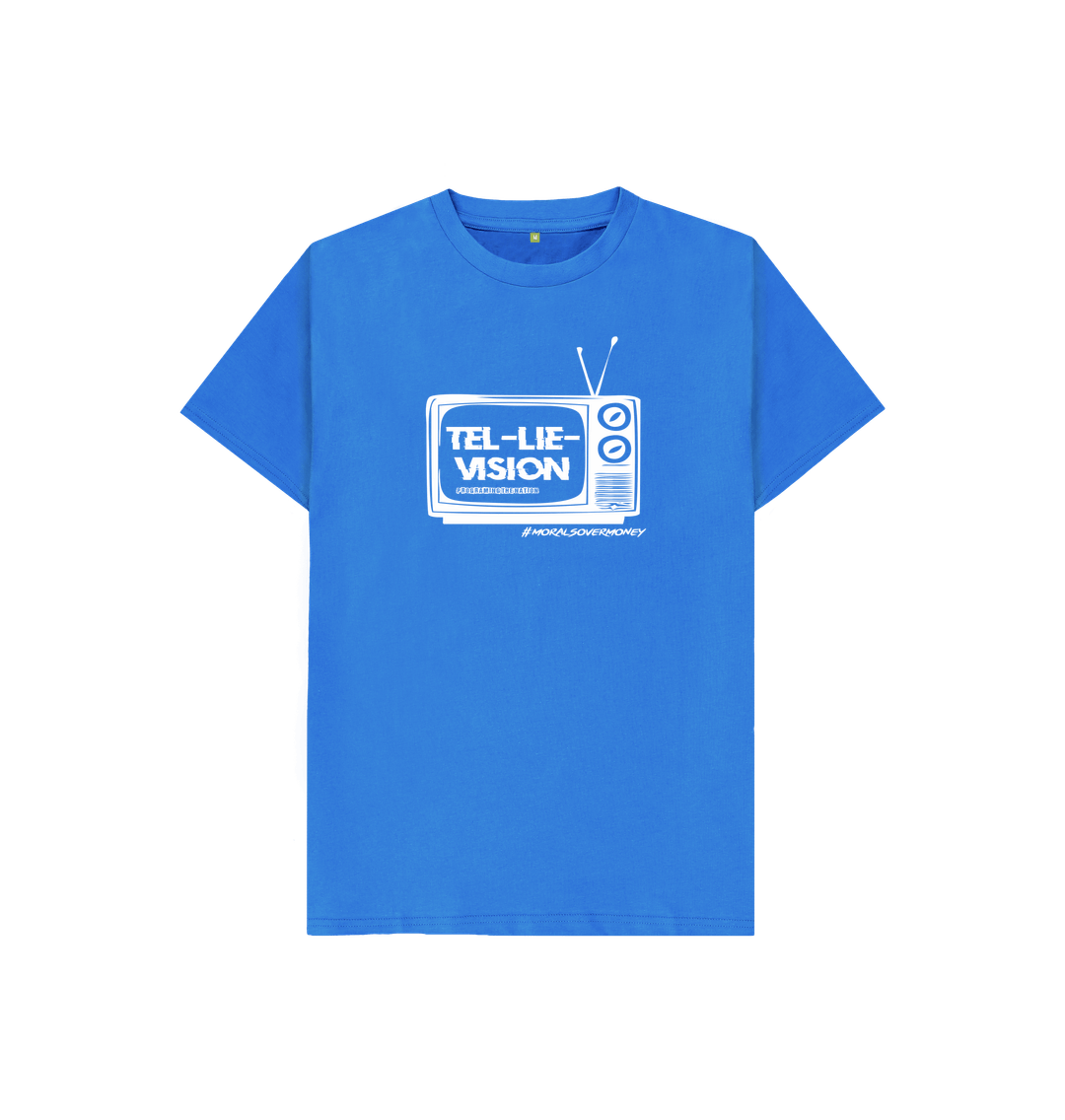 Bright Blue Kid's 100% Organic Cotton 'Tel-Lie-Vision' Eco Tee - White Logo