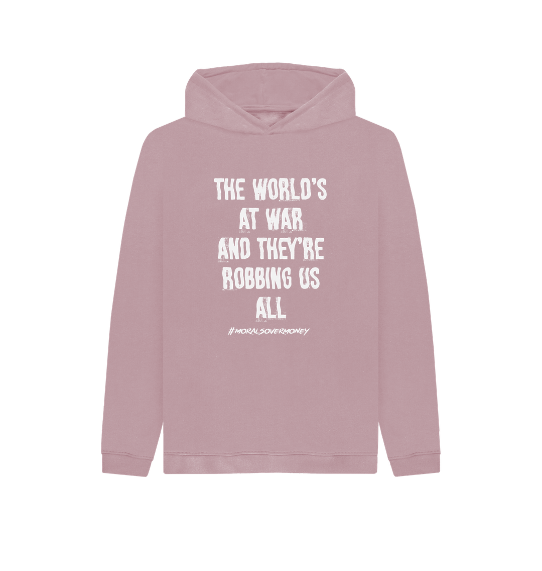 Mauve Kid's 100% Organic Cotton 'The World's At War' Eco Hoody - White Logo