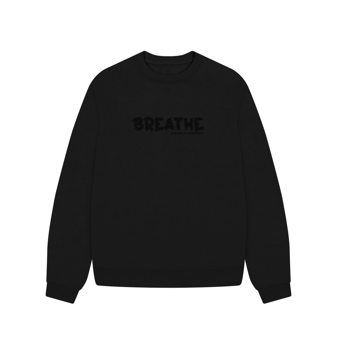 Black Women's 100% Organic Cotton 'Breathe' Oversized Eco Jumper - Black Logo