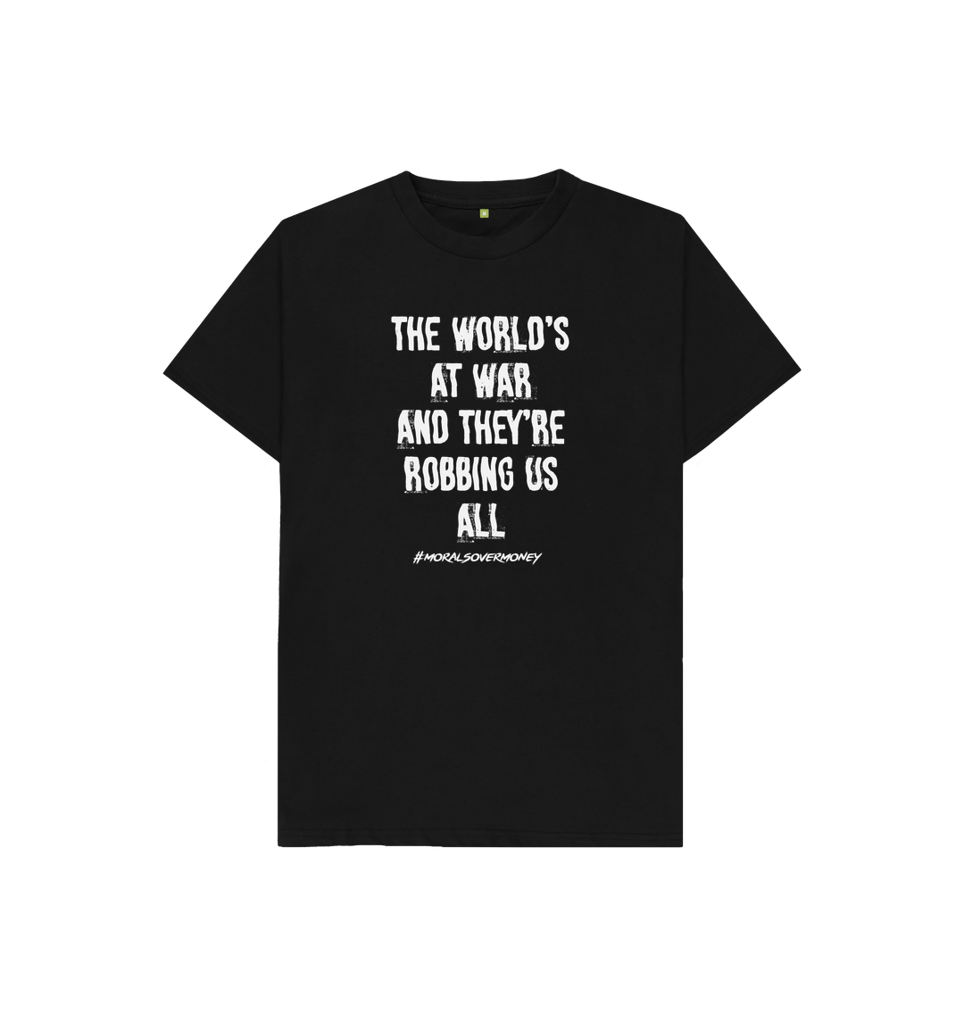 Black Kid's 100% Organic Cotton 'The World's At War' Eco Tee - White Logo