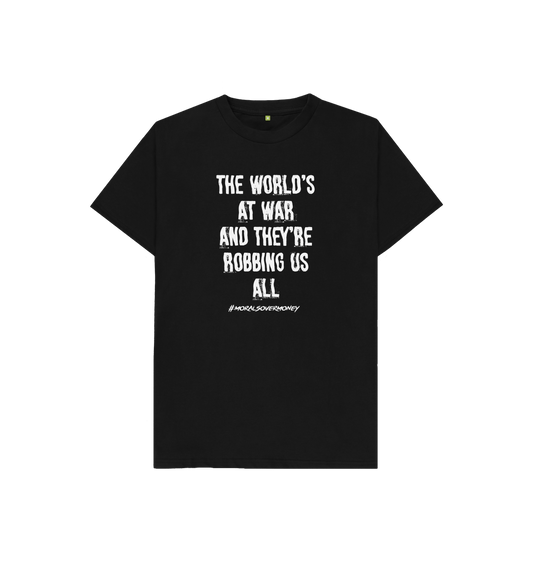 Black Kid's 100% Organic Cotton 'The World's At War' Eco Tee - White Logo