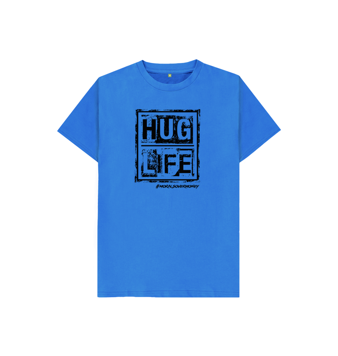 Bright Blue Kid's 100% Organic Cotton 'Hug Life' Eco Tee - Black Logo