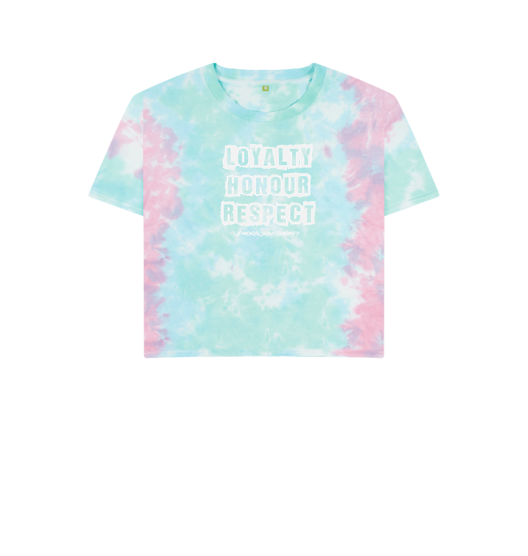Pastel Tie Dye Women's 100% Organic Cotton 'Loyalty, Honour, Respect' Boxy Eco Tee  -  Logo