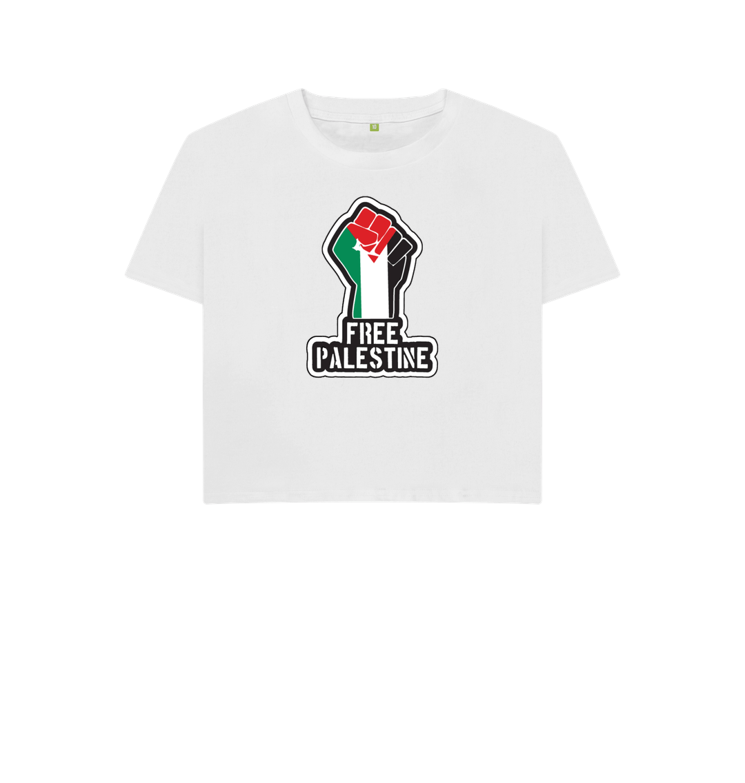 White Women's 100% Organic Cotton 'Free Palestine'  Eco Boxy Tee