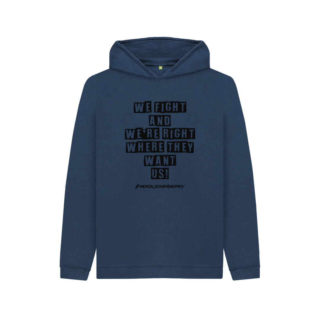 Navy Blue Kid's 100% Organic Cotton 'We Fight' Eco Hoody - Black Logo
