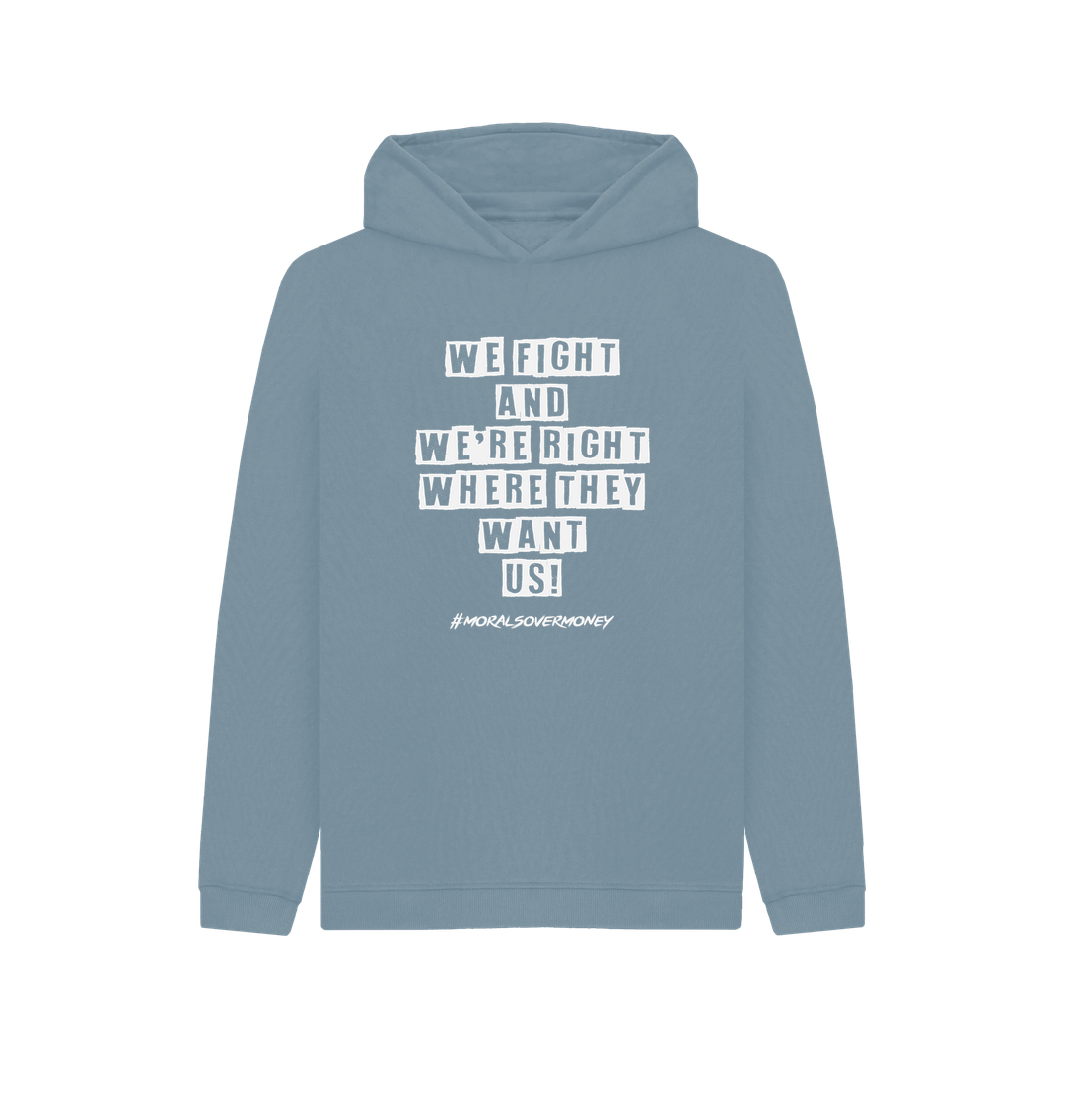 Stone Blue Kid's 100% Organic Cotton 'We Fight Eco Hoody - White Logo