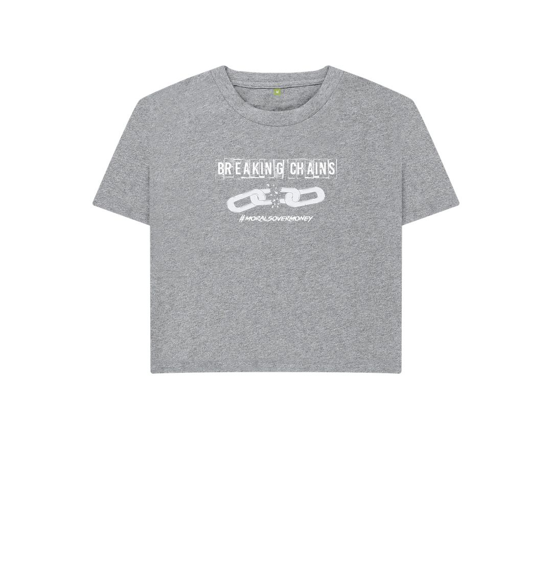 Athletic Grey Women's 100% Organic Cotton 'Breaking Chains' Eco Boxy Tee - White Logo