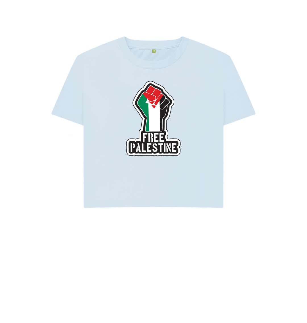 Sky Blue Women's 100% Organic Cotton 'Free Palestine'  Eco Boxy Tee