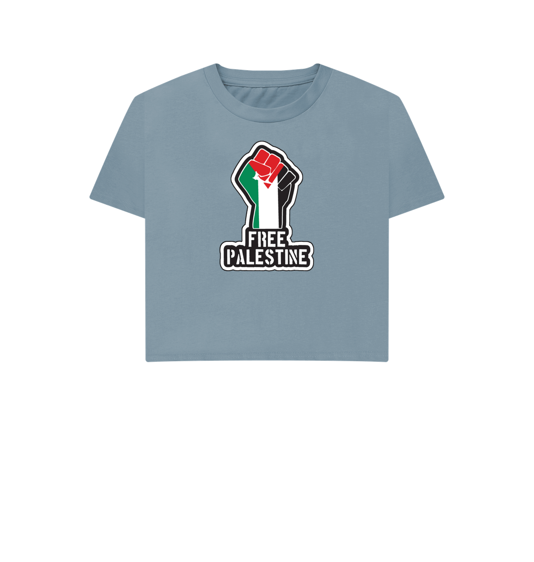 Stone Blue Women's 100% Organic Cotton 'Free Palestine'  Eco Boxy Tee