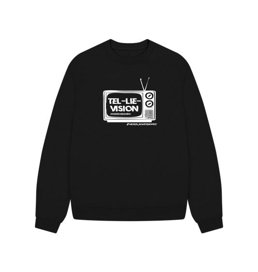 Black Women's 100% Organic Cotton 'Tel-Lie-Vision' Oversized Eco Jumper - White Logo