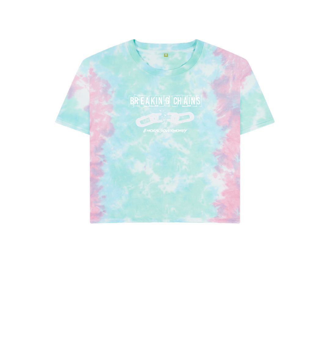 Pastel Tie Dye Women's 100% Organic Cotton 'Breaking Chains' Eco Boxy Tee - White Logo
