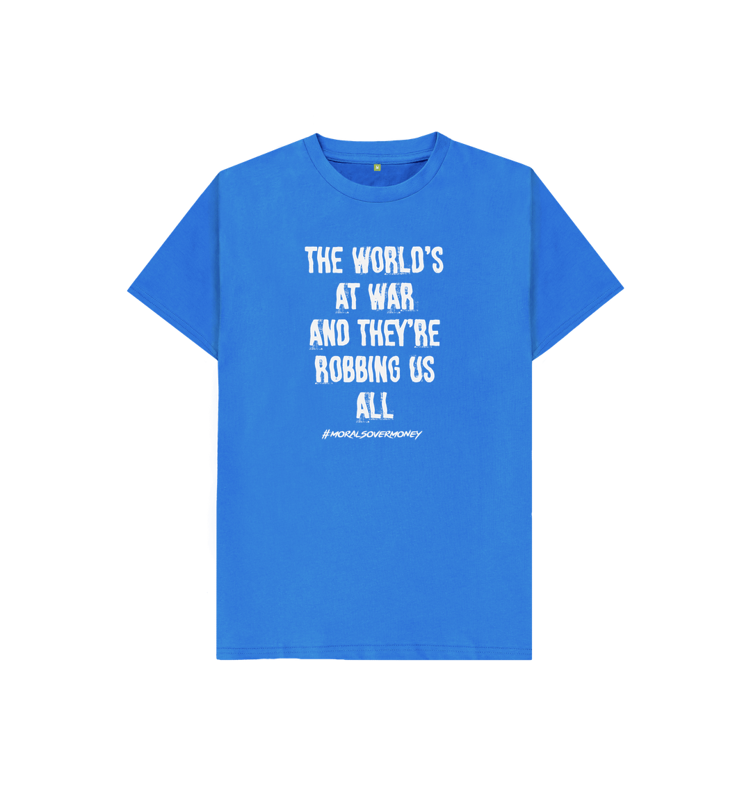 Bright Blue Kid's 100% Organic Cotton 'The World's At War' Eco Tee - White Logo