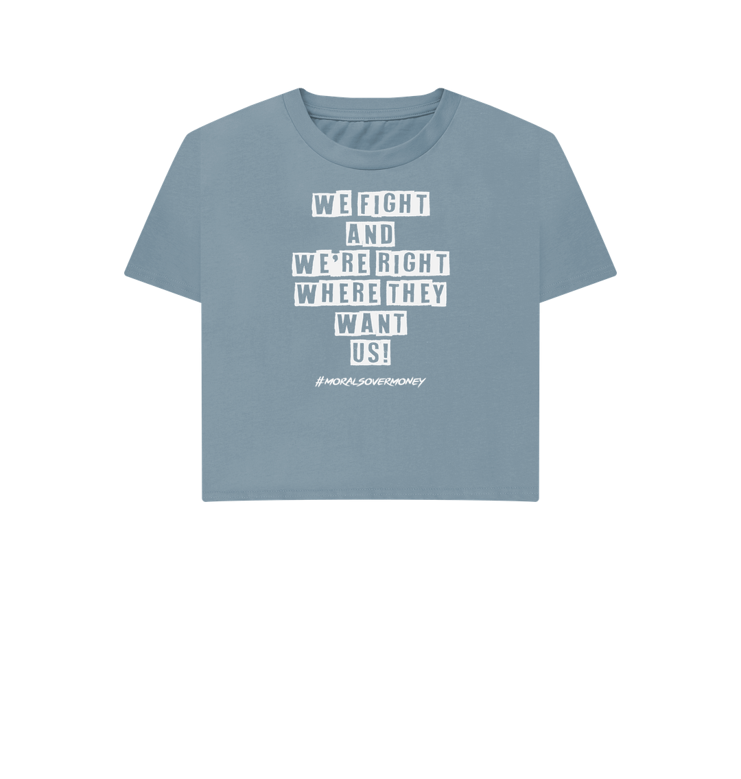 Stone Blue Women's 100% Organic 'We Fight' Boxy Tee -m White Logo