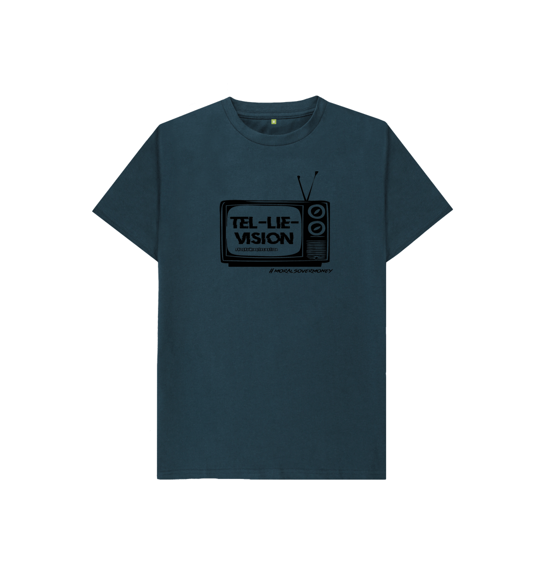 Denim Blue Kid's 100% Organic Cotton 'Tel-Lie-Vision' Eco Tee - Black Logo