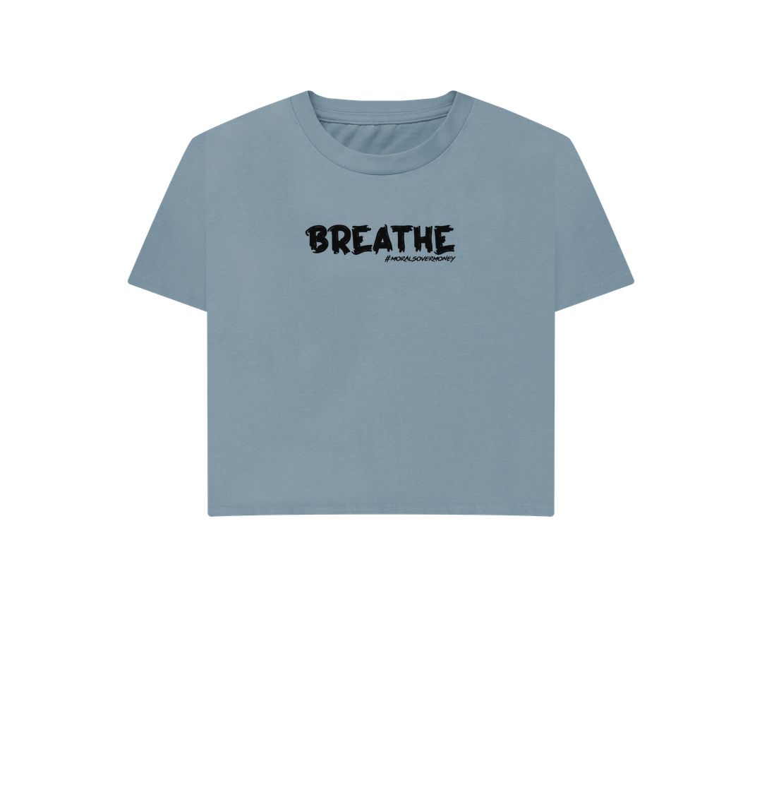 Stone Blue Women's 100% Organic Cotton 'Breathe' Eco Boxy Tee - Black Logo