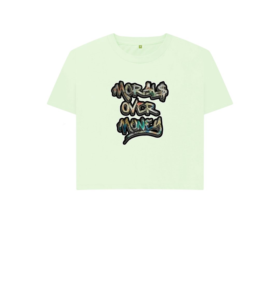Pastel Green Women's Original Morals Over Money Crop-Top
